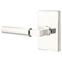 Emtek Hercules Left Handed Privacy Door Lever Set with Modern Rectangular Rose from the Brass Modern Collection Polished Nickel