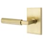 Emtek Hercules Left Handed Privacy Door Lever Set with Modern Rectangular Rose from the Brass Modern Collection Satin Brass