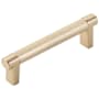 Emtek Knurled 4 Inch Center to Center Bar Cabinet Pull with Rectangular Stem from the SELECT Collection Satin Brass / Satin Brass Stem