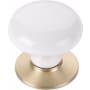 Emtek Porcelain - Ice White 1-3/8 Inch Mushroom Cabinet Knob Satin Brass