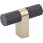 Emtek Knurled 3-1/8 Inch Flat Black Bar Cabinet Knob with Rectangular Bar Stem and Choice of Stem Finish from the SELECT Collection Flat Black / Satin Brass Stem