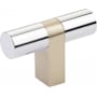 Emtek Smooth 3-1/8 Inch Polished Chrome Bar Cabinet Knob with Rectangular Bar Stem and Choice of Stem Finish from the SELECT Collection Polished Chrome / Satin Brass Stem