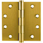 Emtek 4" x 4" Solid Brass Square Corner Plain Bearing Mortise Hinge - Pair Satin Brass