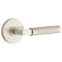 Emtek Knurled L-Square Privacy Door Lever Set with Disk Rose and Concealed Screws from the SELECT Brass Collection Satin Nickel