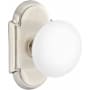 Emtek Ice White Porcelain Privacy Door Knobset with Brass Rosette and the Concealed Screws Satin Nickel