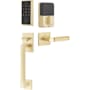 Emtek Empowered 2 Hercules Knurled Right Handed Sectional Touchpad/Fingerprint Keyless Entry Handleset with Hercules Interior Lever and Bluetooth/WiFi Satin Brass