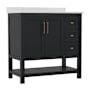Flash Furniture 36" Free Standing Single Basin Vanity Set with Cabinet and Stone Vanity Top Black / Gold