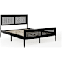 Flash Furniture Jax Queen Polar and Rubberwood Bed Frame with Rattan Inset Headboard Black