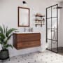 Fresca Formosa 36" Wall Mounted Single Basin Vanity Set with Cabinet, Quartz Vanity Top, and Framed Mirror Warm Walnut