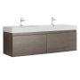 Fresca Mezzo 59" Wall Mounted Double Basin Vanity Set with Wood Cabinet and Stone Vanity Top Gray Oak