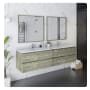 Fresca Formosa 72" Wall Mounted Double Basin Vanity Set with Cabinet, Quartz Vanity Top, and Framed Mirror Sage Gray