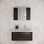 Fresca Lucera 36" Wall Mounted Single Basin Vanity Set with Cabinet, Quartz Vanity Top, Medicine Cabinet, and Right Offset Rectangular Sink Espresso