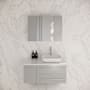 Fresca Lucera 36" Wall Mounted Single Basin Vanity Set with Cabinet, Quartz Vanity Top, Medicine Cabinet, and Right Offset Rectangular Vessel Sink Gray