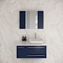 Fresca Lucera 36" Wall Mounted Single Basin Vanity Set with Cabinet, Quartz Vanity Top, Medicine Cabinet, and Right Offset Rectangular Vessel Sink Royal Blue