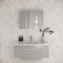 Fresca Lucera 42" Wall Mounted Single Basin Vanity Set with Cabinet, Quartz Vanity Top, and Mirrored Medicine Cabinet Gray
