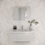 Fresca Lucera 42" Wall Mounted Single Basin Vanity Set with Cabinet, Quartz Vanity Top, and Mirrored Medicine Cabinet White