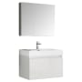 Fresca Mezzo 29-1/2" Wall Mounted / Floating Vanity Set with MDF Cabinet, Acrylic Top, Drop In Sink, Medicine Cabinet, and Single Hole Faucet White