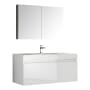 Fresca Mezzo 47-3/10" Wall Mounted / Floating Vanity Set with MDF Cabinet, Acrylic Top, Drop In Sink, Medicine Cabinet, and Single Hole Faucet White