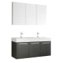 Fresca Vista 59" Wall Mounted / Floating Vanity Set with MDF Cabinet, Acrylic Top, Two Drop In Sinks, Medicine Cabinet, and Two Single Hole Faucets Black