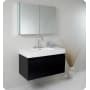 Fresca Mezzo 39" Wall Mounted Single Basin Vanity Set with Cabinet, Acrylic Vanity Top, Medicine Cabinet, and Widespread Faucet Black
