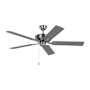 Generation Lighting Linden 52 LED 3 52" 5 Blade Indoor Ceiling Fan Brushed Steel / Brushed Steel
