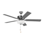 Generation Lighting Linden 52" 5 Blade Indoor LED Ceiling Fan - 3000K, 90 CRI, 800 Lumens Brushed Steel