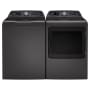 GE Profile 28 Inch Wide 5.3 Cu. Ft. Top Load Washer and 27 Inch Wide 7.4 Cu. Ft. Gas Dryer Laundry Pair with Smart Wash and Rinse and Sensor Dry Diamond Gray