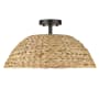 Golden Lighting Rue 3 Light 19" Wide Semi-Flush Ceiling Fixture Matte Black / Woven Sweet Grass