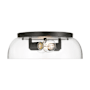 Golden Lighting Duncan 2 Light 14" Wide Flush Mount Ceiling Fixture Matte Black / Clear