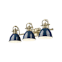Golden Lighting Duncan 3 Light 25" Wide Vanity Light Aged Brass / Matte Navy