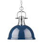 Golden Lighting Duncan 14" Wide Pendant Chrome / Matte Navy