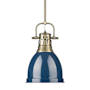 Golden Lighting Duncan 9" Wide Mini Pendant Aged Brass / Matte Navy