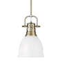 Golden Lighting Duncan 9" Wide Mini Pendant Aged Brass / Matte White