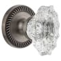 Grandeur Newport Solid Brass Rose Dummy Door Knob Set with Biarritz Crystal Knob Antique Pewter