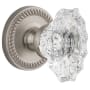 Grandeur Newport Solid Brass Rose Dummy Door Knob Set with Biarritz Crystal Knob Satin Nickel