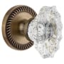 Grandeur Newport Solid Brass Rose Dummy Door Knob Set with Biarritz Crystal Knob Vintage Brass