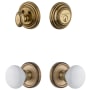 Grandeur Georgetown Solid Brass Single Cylinder Keyed Entry Knobset and Deadbolt Combo Pack with Hyde Park Knob and 2-3/8" Backset Vintage Brass