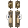Grandeur Windsor Solid Brass Single Cylinder Keyed Entry Knobset and Deadbolt Combo Pack with Provence Crystal Knob and 2-3/8" Backset Vintage Brass