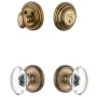 Grandeur Georgetown Solid Brass Single Cylinder Keyed Entry Knobset and Deadbolt Combo Pack with Provence Crystal Knob and 2-3/8" Backset Vintage Brass