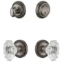 Grandeur Newport Solid Brass Single Cylinder Keyed Entry Knobset and Deadbolt Combo Pack with Biarritz Crystal Knob and 2-3/8" Backset Antique Pewter