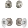Grandeur Newport Solid Brass Single Cylinder Keyed Entry Knobset and Deadbolt Combo Pack with Biarritz Crystal Knob and 2-3/8" Backset Satin Nickel