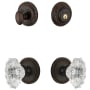 Grandeur Newport Solid Brass Single Cylinder Keyed Entry Knobset and Deadbolt Combo Pack with Biarritz Crystal Knob and 2-3/8" Backset Timeless Bronze