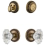 Grandeur Newport Solid Brass Single Cylinder Keyed Entry Knobset and Deadbolt Combo Pack with Biarritz Crystal Knob and 2-3/8" Backset Vintage Brass