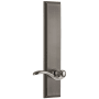 Grandeur Carre Solid Brass Tall Plate Rose Right Handed Passage Door Lever Set with Scroll Lever Handle and 2-3/8" Backset Antique Pewter