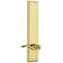Grandeur Carre Solid Brass Tall Plate Rose Right Handed Passage Door Lever Set with Scroll Lever Handle and 2-3/8" Backset Polished Brass