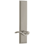 Grandeur Carre Solid Brass Tall Plate Rose Right Handed Passage Door Lever Set with Scroll Lever Handle and 2-3/8" Backset Satin Nickel