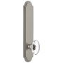Grandeur Arc Solid Brass Tall Plate Rose Passage Door Knob Set with Provence Crystal Knob and 2-3/8" Backset Satin Nickel