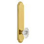 Grandeur Arc Solid Brass Tall Plate Rose Passage Door Knob Set with Biarritz Crystal Knob and 2-3/8" Backset Polished Brass