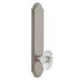 Grandeur Arc Solid Brass Tall Plate Rose Passage Door Knob Set with Biarritz Crystal Knob and 2-3/8" Backset Satin Nickel