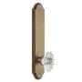 Grandeur Arc Solid Brass Tall Plate Rose Passage Door Knob Set with Biarritz Crystal Knob and 2-3/8" Backset Vintage Brass